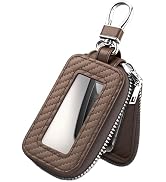 Car Key Fob Case, Leather Key Fob Holder with Transparent Window & Zipper Closure, Remote Keychai...