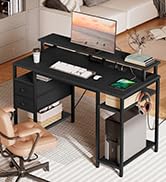 HOOBRO 47 inch Gaming Desk with LED Lights & Power Outlets