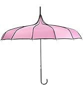 ThreeH Pagoda Umbrella Vintage Bridal Parasol Windproof 16 Ribs Leather Hooked Handle Rain Sun Um...