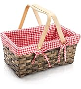 Yesland Small Picnic Basket, Woven Basket with Double Folding Handles, Wicker Basket & Organizer ...