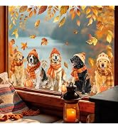 JarThenaAMCS 2 Sheet Fall Dog Window Clings, Resuable Window Decal | Autumn Maple Leaf, Anti-Coll...