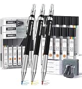 Four Candies 3PCS 2MM Mechanical Pencils with case, Artist Lead Pencil Metal Lead Holder with 120...