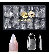UNA GELLA 600 Pcs Almond Gel Nail Tips, Pre Etched Medium Almond Nail Tips, 12 Sizes Full Cover F...