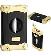 XIFEI Cigar Cutter, Stainless Steel V-Cut Cigar Cutter Built-in Cigar Puncher (Black Gold)
