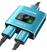 HDMI Switch Splitter 4K@60hz, Aluminum HDMI 2.0 Switcher 2 in 1 Out, HDMI Splitter 1 in 2 Out, Bi...