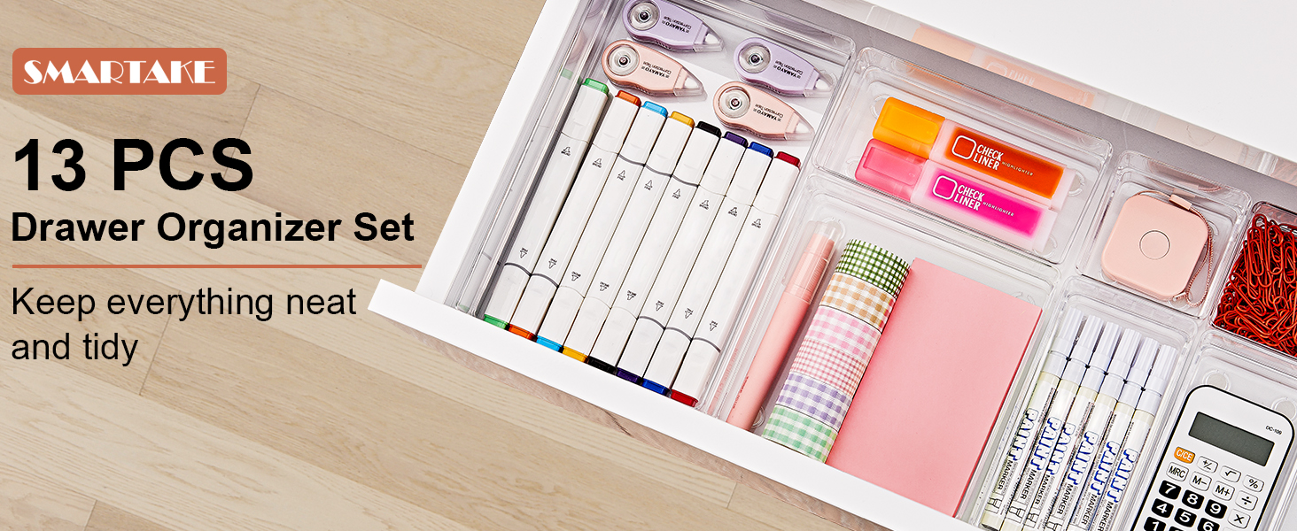 SMARTAKE 13-Piece Drawer Organizer