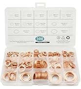 BDS-HOME 300pcs Copper Flat Washers Sealing Washer Assortment Kit 12size Metal Metric Crush Washe...