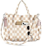 Miss Adola Crossbody Corduroy Tote Bag for Women, Large Tote Bag with Multi-Pockets and Zipper fo...