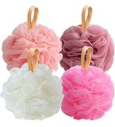 Fishent Loofah Bath Sponge Shower Loofahs, Pack of 4 Pink Soft Loofa Exfoliating Body Scrubber Me...