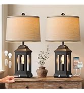 24" Rustic Farmhouse Table Lamps for Living Room Set of 2, Touch Dimmable Nightlight Vintage Beds...