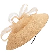 F FADVES Elegant Wide Brim Fascinator Hat for Women, Detachable Headband & Clip, Faux Linen Mesh Bow