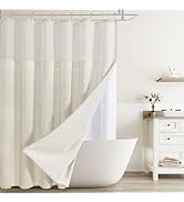 Naturoom Beige Linen Shower Curtain with Snap in Liner Set Boho Farmhouse Shower Curtains for Bat...