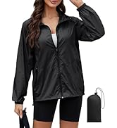 PITINAN Rain Jacket Women Waterproof Lightweight Jacket With Hood Packable Raincoat with Pockets ...