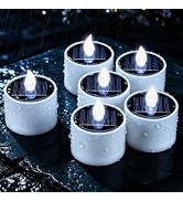 Yakpo 6 Pack Cool White Flickering Outdoor Waterproof LED Solar Candles | Solar rechargeable flam...