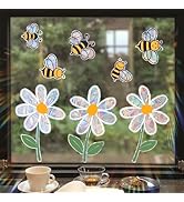 Bee Flower Window Clings for Glass Windows, Daisy Window Clings Prism Suncatcher Glass Stickers D...