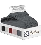 MOONLIGHT20015 Velvet Hangers 20 Pack - Non Slip Gray Felt Hangers with 360° Rotatable Swivel Hoo...