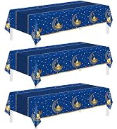 Ramadan Decorations, Table Cloth Rectangle, 3Pack Blue Tablecloth Disposable Ramadan Mubarak Deco...