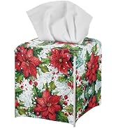 doginthehole Christmas Flowers Tissue Box Cover Poinsettia Tissue Box Holder with Wide-Opening Bo...