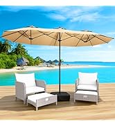 LEVELEVE 15FT Double-Sided Patio Umbrella with Base Included, Large Outdoor Rectangular Market Um...