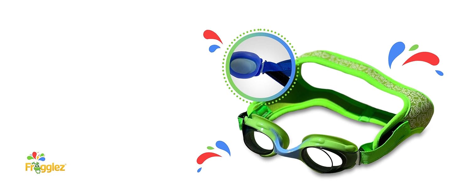 Secure goggle frame attachment; patented neoprene strap connects to watertight silicone eye seals.