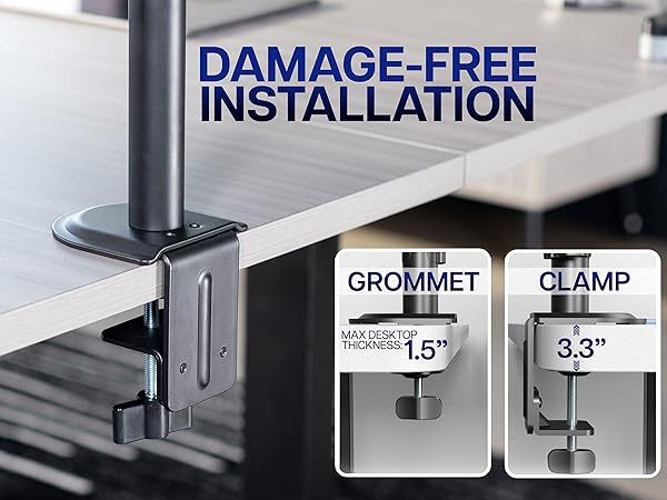 dual monitor stand vertical stack desk mount gas spring arm tall pole vesa bracket riser black