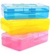 Sooez 3 Pack Large Capacity Hard Pencil Case, Plastic Crayon Boxes with Snap-tight Lid, Clear Pen...