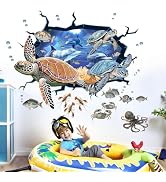 Sea Turtle Wall Stickers for Kids: Peel and Stick Under The Sea Marine Ocean Fish Wall Decals for...