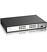 Real HD 16 Port PoE Switch, 16 PoE+ 100Mbps Ports with 2 Gigabit Uplink Ethernet Ports, 1 SFP, Un...