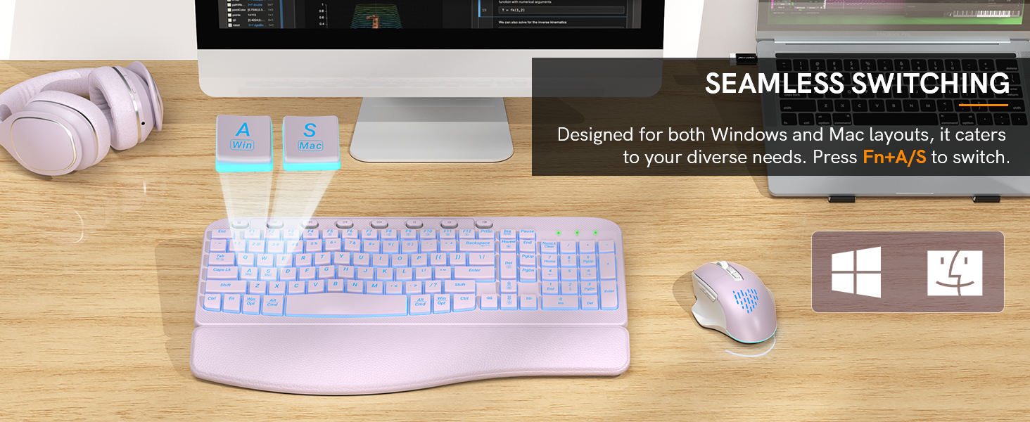 plug and play 2 in 1 Win&Mac system layout wave keyboard mouse set