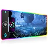 GIM 15W Wireless Charging RGB Gaming Mouse Pad, LED Mouse Pad 800x300x4MM, 10 Light Modes Extra L...