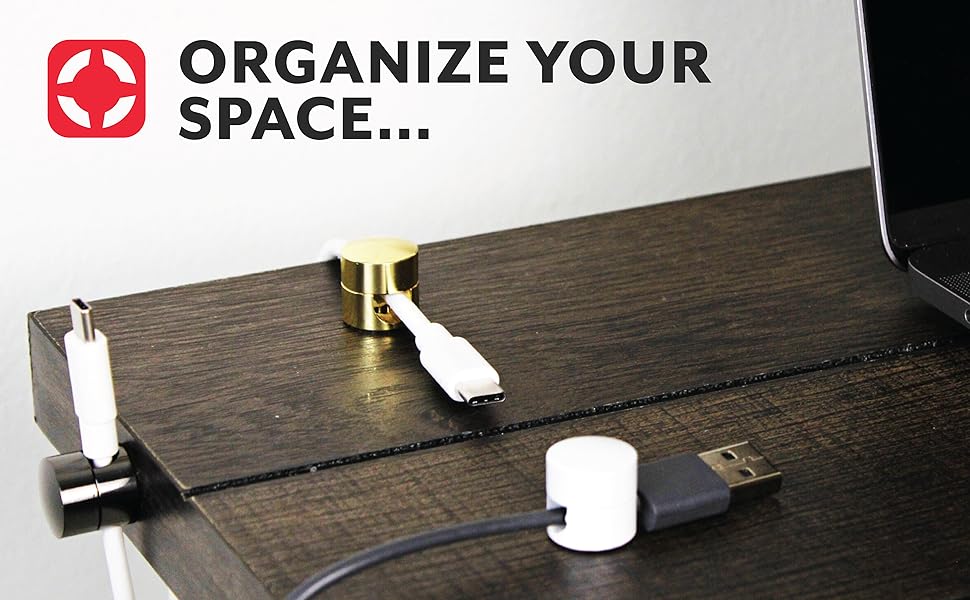 organize desk space cords