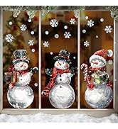 Ivenf Christmas Window Clings Decorations: 3 Sheets Extra Large Rustic Snowman Window Clings with...