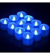 PChero Blue LED Tea Lights Candles with Timer, 12pcs Flameless Flickering Battery Opearted Blue V...