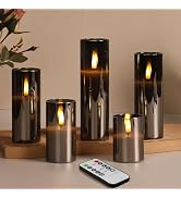 Eywamage 5 Pack Grey Glass Flameless Candles with Remote, Flickering Slim Tall LED Pillar Votive ...