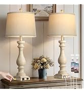 luxeflow 29" Tall Vintage Table Lamps Set of 2,Farmhouse Bedside Lamps with USB C+A Ports & AC Ou...