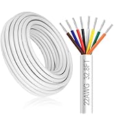 22 Gauge 8 Conductor Electrical Wire, 32.8FT White Stranded Low Voltage 22/8 PVC Case, 22 AWG Tin...