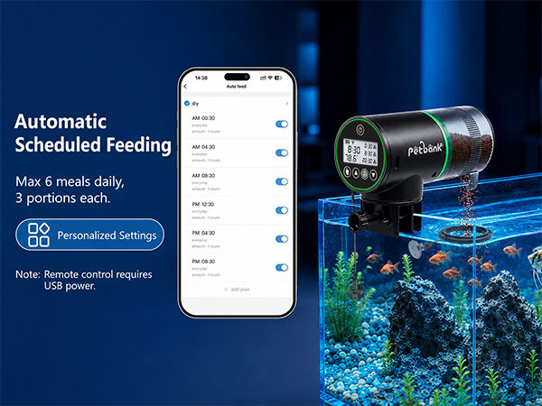 Automatic Scheduled Feeding: Max 6 meals daily, 3 portions each.