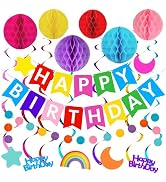 MDCGFOD Birthday Decorations, Happy Birthday Banner with Honeycomb Balls, Swirls Set Happy Birthd...
