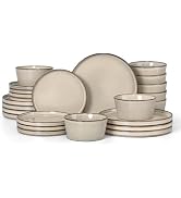 Herogo Stoneware Plates and Bowls Sets for 8, 24 Pieces Modern Dinnerware, Reactive Glaze Dishes ...