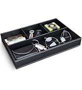 GORESE Faux Leather Valet Tray for Men, Stackable Jewelry Trays Drawer Organizer Tray Nightstand ...