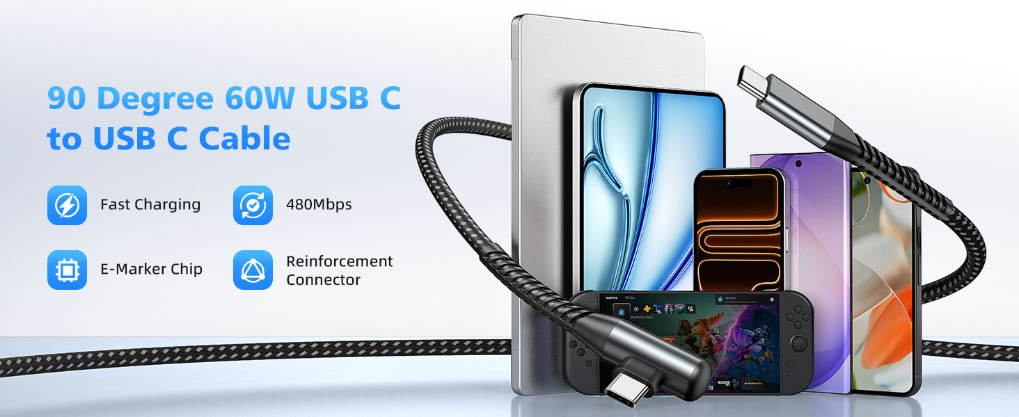 90 Degree USB C to USB C Dual Type C Cable