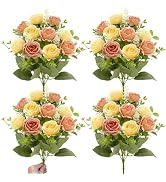 40 Heads Fake Roses Artificial Flowers for Outdoors Summer Mother's Day Decor, 4 Bouquets UV Resi...