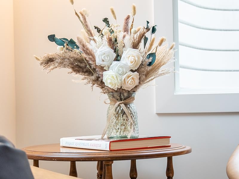 faux flowers in vase, entryway table decor, flower arrangements, rosas artificiales para decoracion