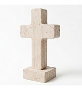 Cotivaye Natural Travertine Cross Decor for Home, Standing Christian Cross for Tabletop, Fireplac...