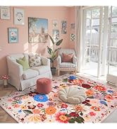 Area Rug 4x6 Rug Washable Boho Rugs Non Slip Low Pile Floral Small Carpet for Bedroom, Bedside, K...