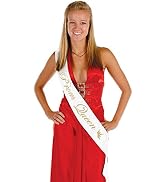 Beistle Prom Queen Satin Party Sash, 33" x 4", White/Gold