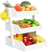 Bamboo 3 Tier Fruit Basket For Counter, Large Capacity Fruit Storage Countertop, Fruit Holder, Wo...