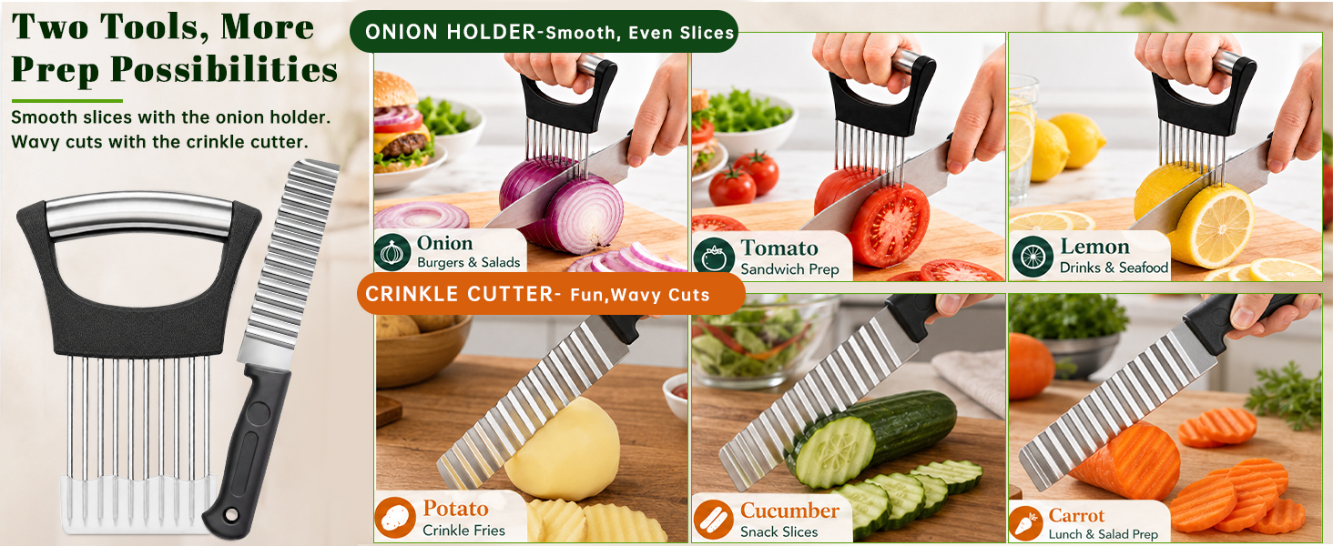 Onion Holder for Slicing & Crinkle Cutter