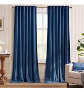 NICETOWN Navy Blue Velvet Blackout Curtains 90 inch Long, Rod Pocket & Back Tab Drapes Soft Priva...