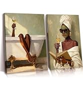Frimeeme 2pcs Black Women Girl Canvas Wall Art 12x16 | Fashion black women reading art prints, re...